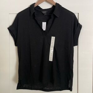 Banana Republic Linen Blend Black Polo Shirt